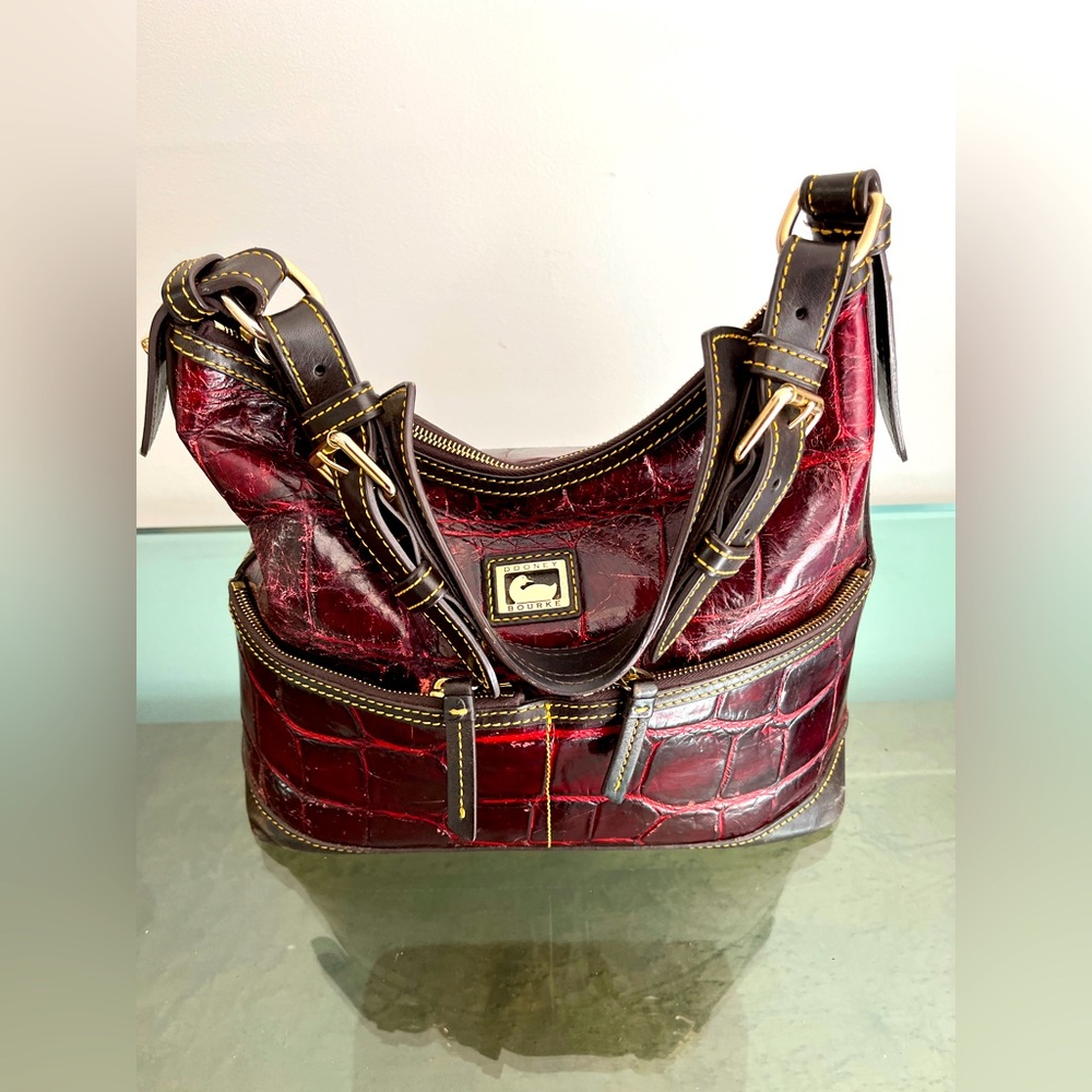 Dooney & Bourke Crocodile Burgundy with Gold Toned Metal Trim